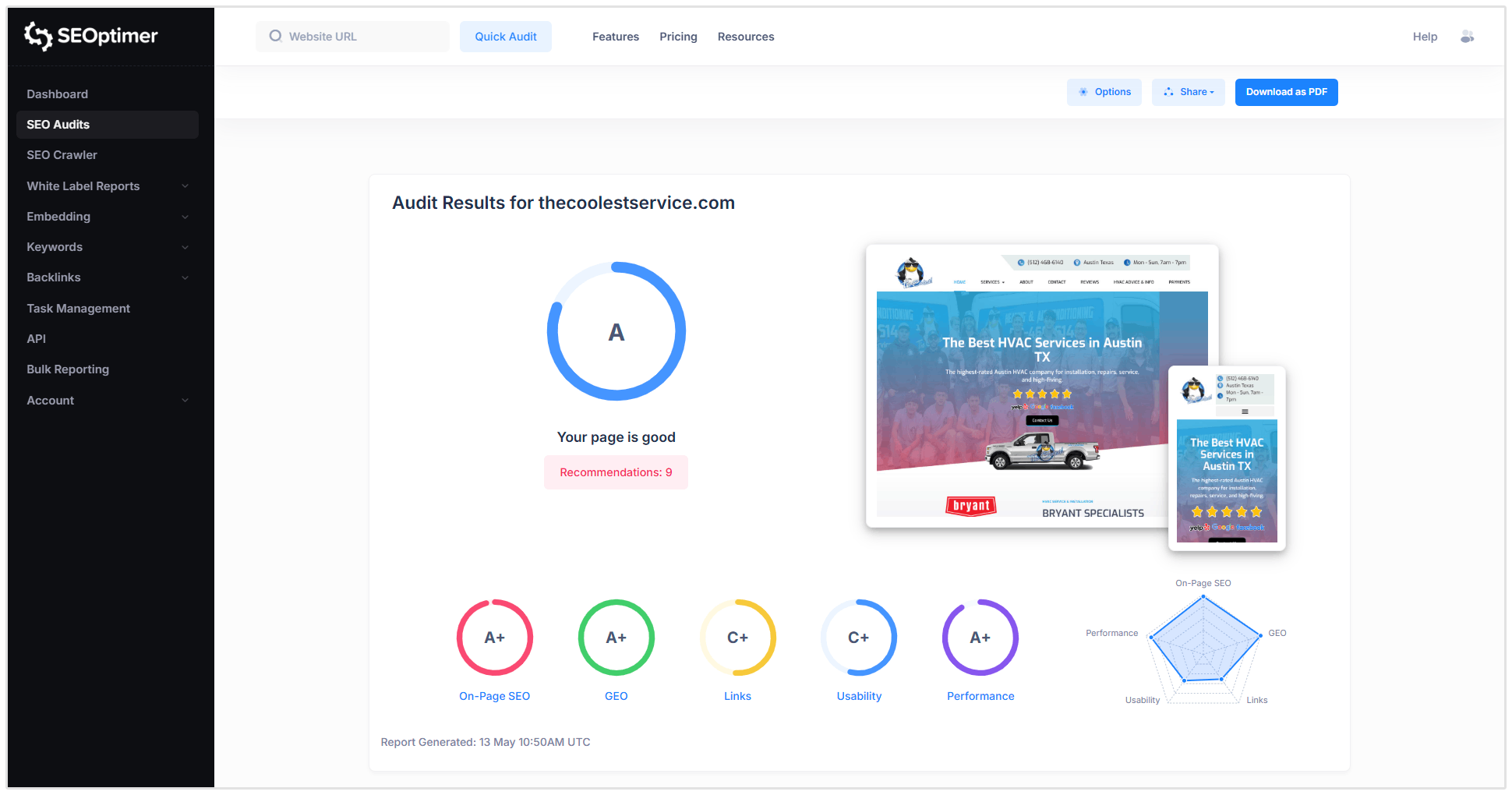 Auditoria de SEO com SEOptimer